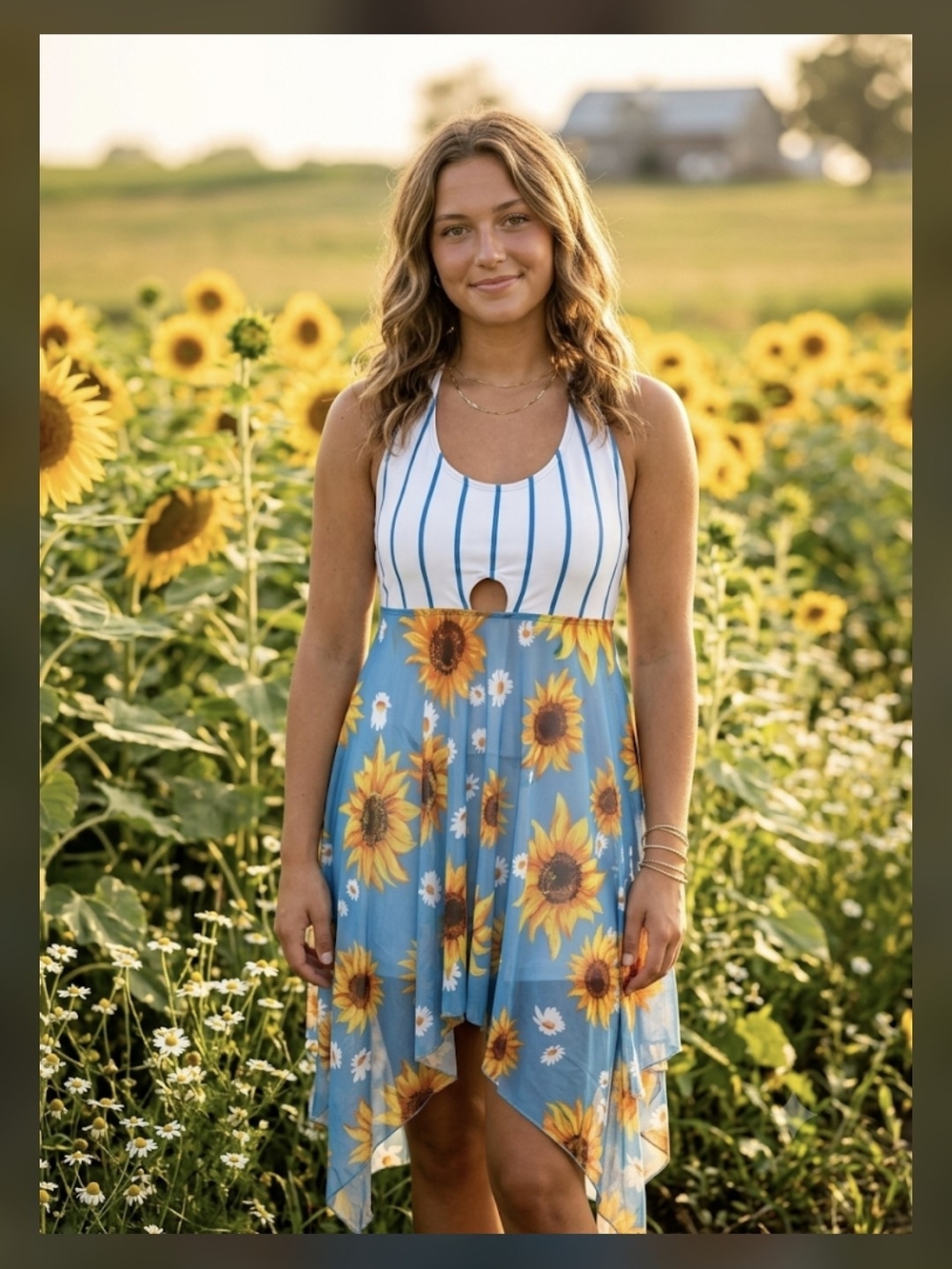 Sunflower Blue Handkerchief-Hem Dress - Sleeveless Summer Dress